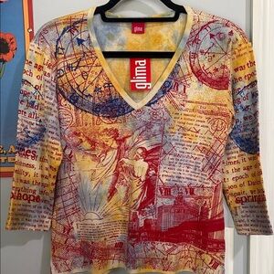 Glima Y2K Red and Yellow A Tale of Two Cities Print Graphic Women’s Top